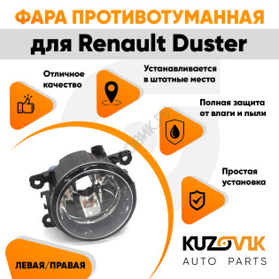 Фара противотуманная Renault Duster левая=правая (1 штука) KUZOVIK